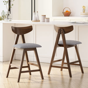 English Elm Christopher Knight Home® - Counter Stool mid-century set of 2 with rubberwood splayed legs, upholstered seats & footrests, 25" seat height DARK GREY 71185.00DGRY