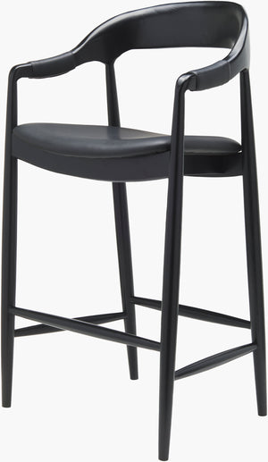 Surya Kisco Modern 43"H Bar Stool With Luxe Faux Leather & Ash Wood Base – Stylish Comfort For Home Bars Upholstery, Black,Base, Black Faux Leather,Ash Wood,Polyurethane Foam,Polyester,Polyfill Ksk003-432419
