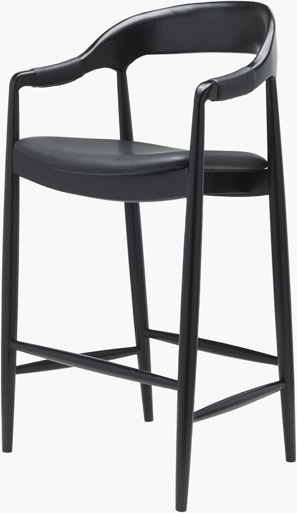 Surya Kisco Modern 43"H Bar Stool With Luxe Faux Leather & Ash Wood Base – Stylish Comfort For Home Bars Upholstery, Black,Base, Black Faux Leather,Ash Wood,Polyurethane Foam,Polyester,Polyfill Ksk003-432419