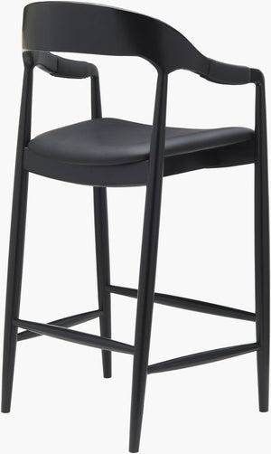 Surya Kisco Modern 43"H Bar Stool With Luxe Faux Leather & Ash Wood Base – Stylish Comfort For Home Bars Upholstery, Black,Base, Black Faux Leather,Ash Wood,Polyurethane Foam,Polyester,Polyfill Ksk003-432419