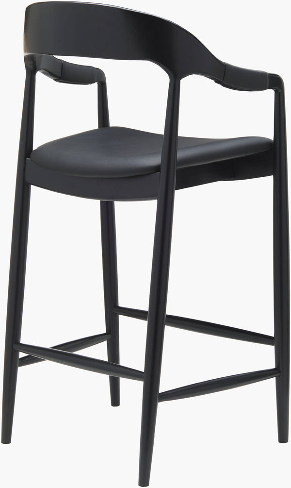 Surya Kisco Modern 43"H Bar Stool With Luxe Faux Leather & Ash Wood Base – Stylish Comfort For Home Bars Upholstery, Black,Base, Black Faux Leather,Ash Wood,Polyurethane Foam,Polyester,Polyfill Ksk003-432419
