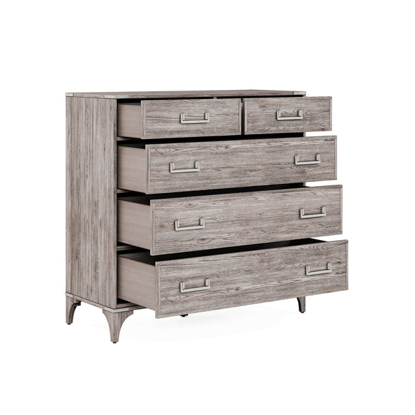 A.R.T. Furniture Sojourn Transitional Dresser With 5 Soft-close Cedar-lined Drawers And Adjustable Metal Legs Gray Ash Solids,Knotty Oak Veneers,Metal 316132-2311