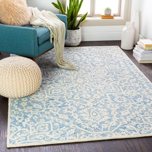 Livabliss Kayseri Hand Tufted Wool Area Rug Traditional Pattern for Entryways and Small Spaces Denim, Pale Blu 8'10" x 12' KSR2307-81012