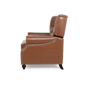 English Elm Christopher Knight Home® - Button Button Tufted Heavy Duty Manual Push-Back Recliner Chair with Nailhead Accents and Comfort Backrest Light Brown 71976.00PUCOGN