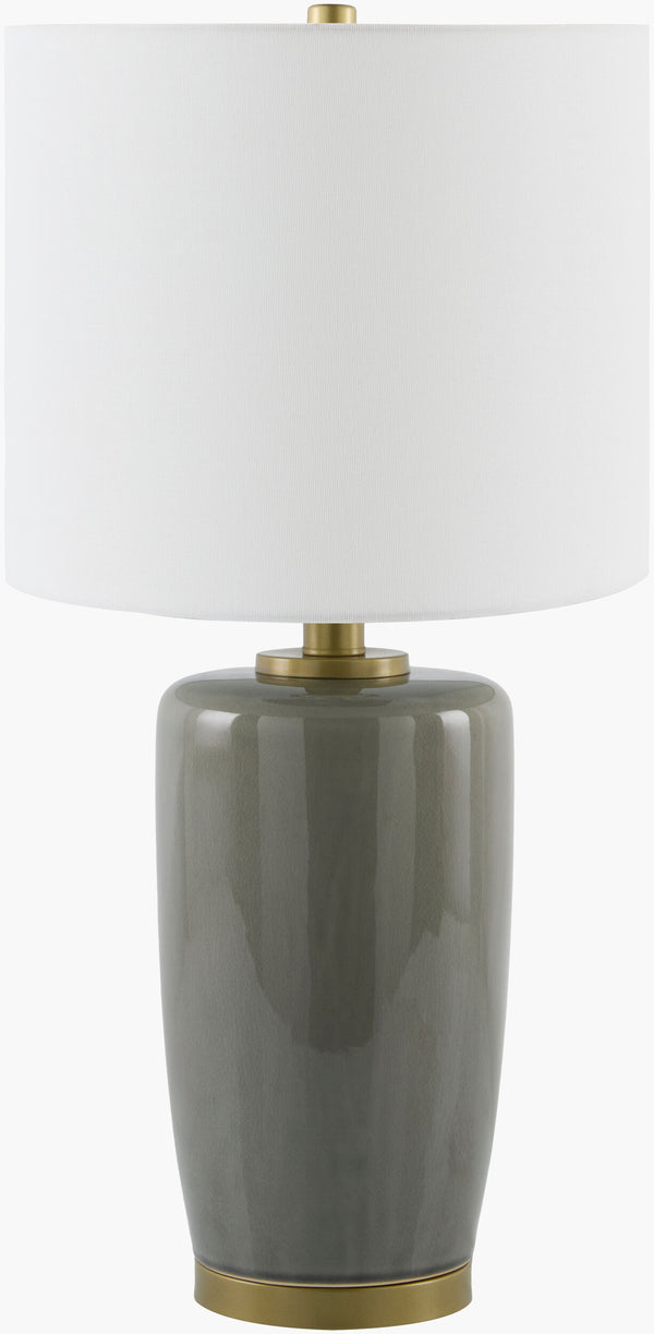 Surya Kasuri 26-inch Elegant Ceramic Accent Table Lamp With Classic Linen Shade For Timeless Style Body, Gray,Base, Metallic ,Brass,Shade, White,Finial, Metallic ,Brass,Harp, Metallic ,Brass,Cord, Black Ceramic,Iron,Linen,Polystyrene,Iron Ksu-002