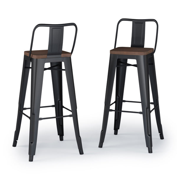 English Elm Rayne 30" Industrial Bar Stools Set Of 2 - Durable Metal & Elm Wood With Ergonomic Comfort Design B136P159502-GIGA