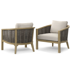 English Elm Parkside Handwoven Outdoor Conversation Chairs Set of 2 - Natural Beige Acacia Wood, Weather‑Resistant Cushions B136P159363