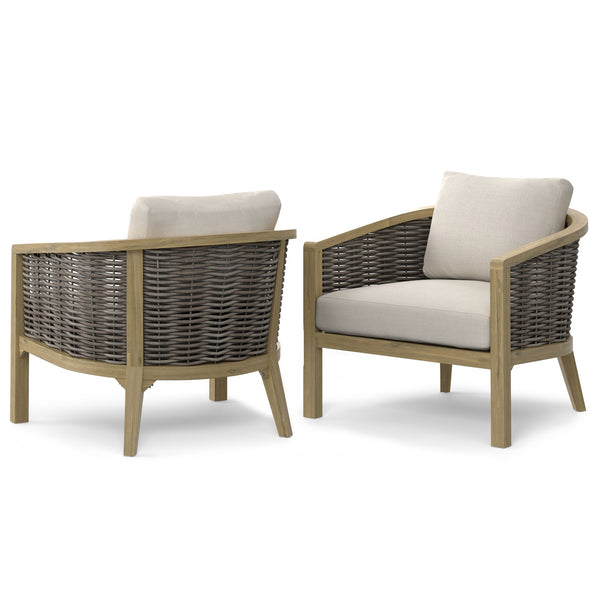 English Elm Parkside Handwoven Outdoor Conversation Chairs Set of 2 - Natural Beige Acacia Wood, Weather‑Resistant Cushions B136P159363