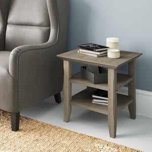 English Elm Acadian End Table - Handcrafted Distressed Grey Wood With Open Shelves For Stylish Storage & Display B136P159690