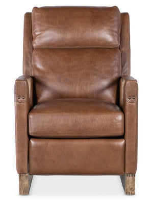 Hooker Furniture Relic Taupe Semi-Aniline Leather Power Recliner With Usb, Adjustable Headrest, Bustle Back & Wood Base Brown RC810-PH-082