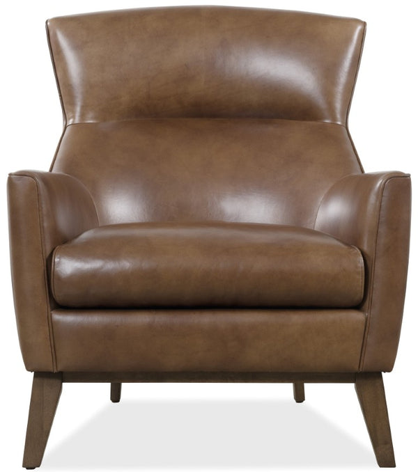 Hooker Furniture Camille Top-Grain Leather Club Chair In Hazelnut Brown With Sculptural Wood Cradle Base, Plush Seat CC237-086