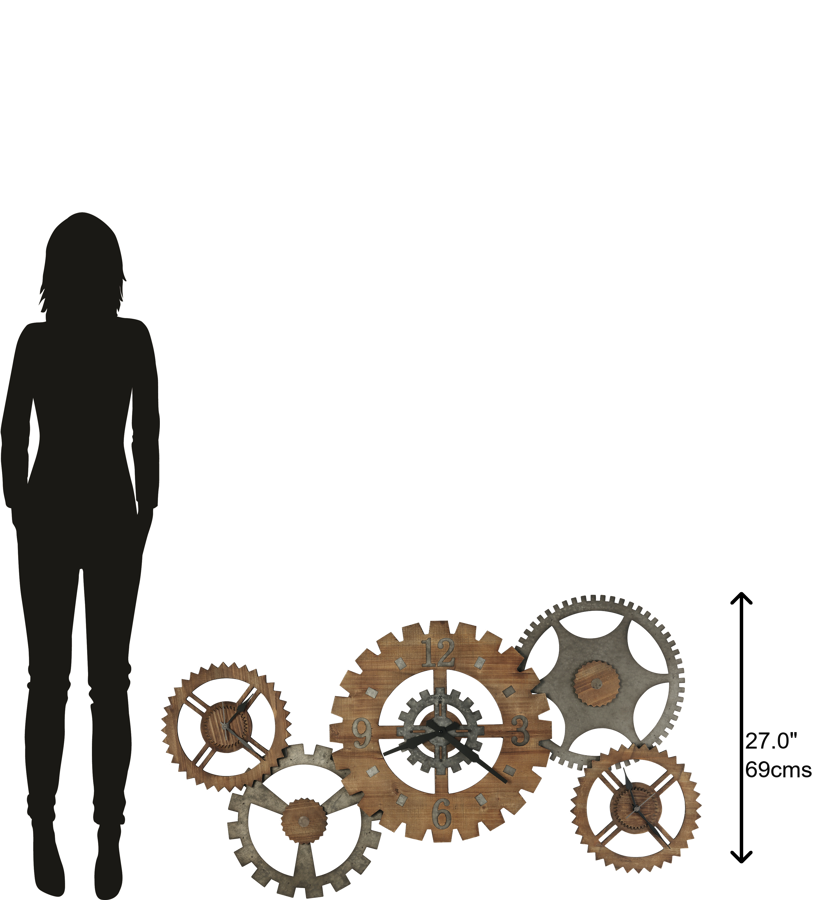 Hekman Furniture 625727 Cogwheel Iii Oversized Antique Industrial Wall Clock - Unique Design With Three Clocks!  Cogwheel Iii Gallery Wall 625727