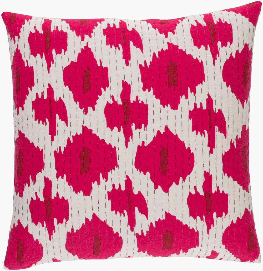 Surya Kantha 18"L X 18"W Cotton Accent Pillow - Exotic Indian Design With Intricate Stitching & Comfort Red Cotton Kth001-2020d