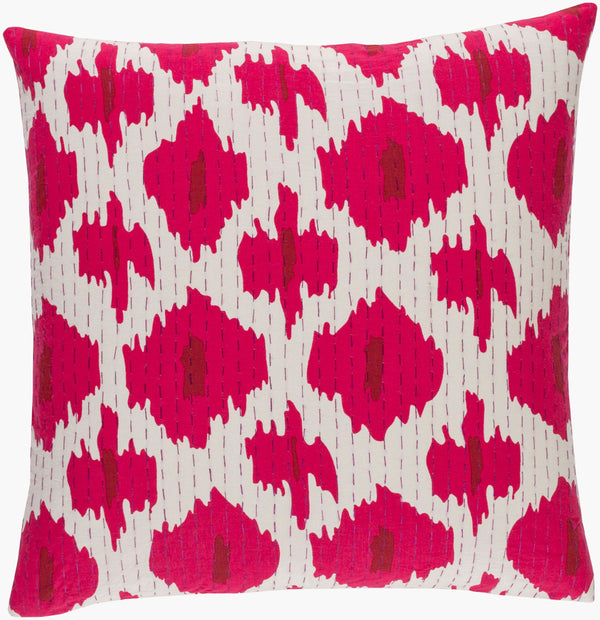 Surya Kantha 18"L X 18"W Cotton Accent Pillow - Exotic Indian Design With Intricate Stitching & Comfort Red Cotton Kth001-2020d