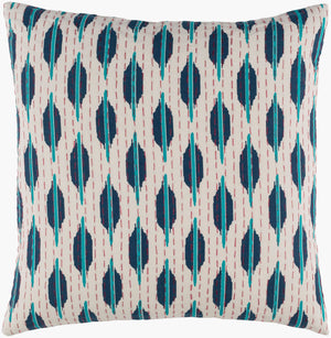 Surya Kantha 18"L X 18"W Cotton Accent Pillow - Exotic Indian Design With Intricate Stitching & Comfort Teal Cotton Kth004-2222d