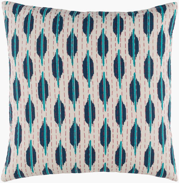 Surya Kantha 18"L X 18"W Cotton Accent Pillow - Exotic Indian Design With Intricate Stitching & Comfort Teal Cotton Kth004-2222d