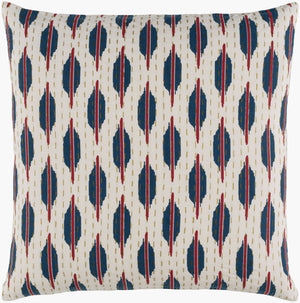 Surya Kantha 18"L X 18"W Cotton Accent Pillow - Exotic Indian Design With Intricate Stitching & Comfort Blue Cotton Kth005-2020
