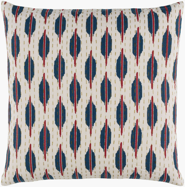 Surya Kantha 18"L X 18"W Cotton Accent Pillow - Exotic Indian Design With Intricate Stitching & Comfort Blue Cotton Kth005-2020