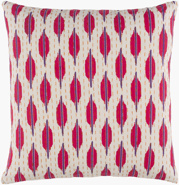 Surya Kantha 18"L X 18"W Cotton Accent Pillow - Exotic Indian Design With Intricate Stitching & Comfort Pink Cotton Kth006-1818