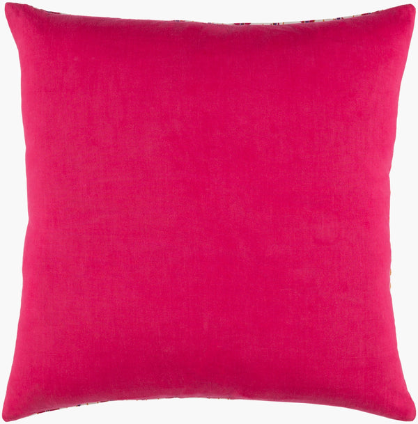 Surya Kantha 18"L X 18"W Cotton Accent Pillow - Exotic Indian Design With Intricate Stitching & Comfort Pink Cotton Kth006-1818
