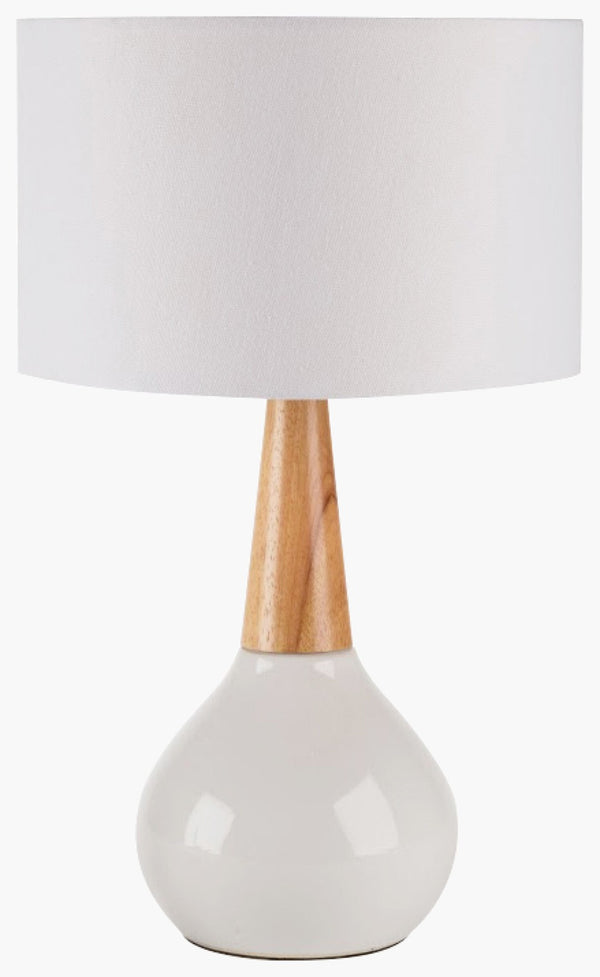 Livabliss Kent Ceramic Wood Base Table Lamp with Linen Shade for Warm Ambient Bedroom Glow KTLP-001