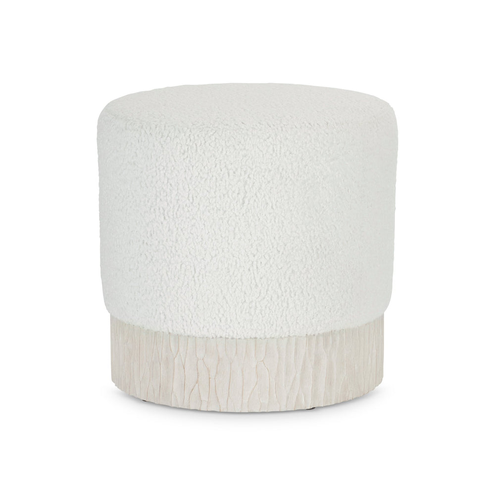 Bernhardt Bernhardt Solaria Ottoman With Rounded Upholstery & Chiseled Fossil Resin Base — Rustic Modern Accent Seat 310506