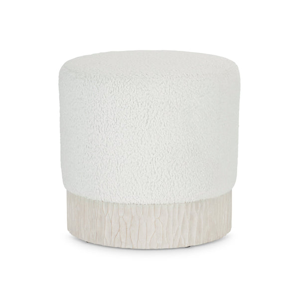 Bernhardt Bernhardt Solaria Ottoman With Rounded Upholstery & Chiseled Fossil Resin Base — Rustic Modern Accent Seat 310506