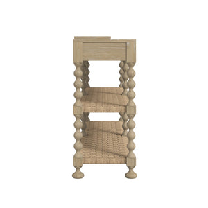 A.R.T. Furniture Haven Console Table with Rustic Sun Oak Finish, Vintage Charm, Drawers & Woven Rattan Shelves 339307-2325