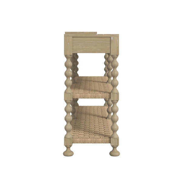 A.R.T. Furniture Haven Console Table with Rustic Sun Oak Finish, Vintage Charm, Drawers & Woven Rattan Shelves 339307-2325