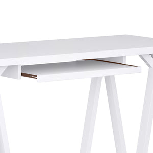 English Elm Sawhorse Desk - Handcrafted White Industrial Style With Spacious Work Surface & Keyboard Tray B136P159582-GIGA