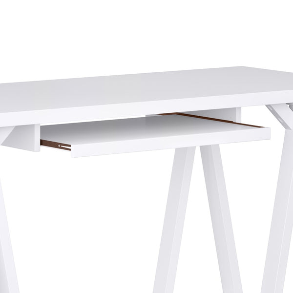 English Elm Sawhorse Desk - Handcrafted White Industrial Style With Spacious Work Surface & Keyboard Tray B136P159582-GIGA
