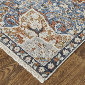 Feizy Rugs Kaia Luxurious Low Pile Area Rug – Soft, Durable Polypropylene Blend With Transitional Medallion Design Orange,Ivory,Blue Polypropylene,Viscose,Polyester Kai39hxfredblui10