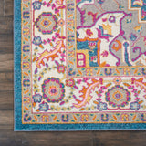 Nourison Passion PSN20 Machine Made Power-loomed Floral Border Indoor Only Bohemian  Rug Teal Multicolor, Teal Multicolor 100% Polypropylene 99446765253