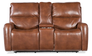 Hooker Furniture Crosby Zero Gravity Power Console Loveseat In Giotto Leather With Usb, Lift-Top Storage, Lumbar Adjustments Brown SS741-PHZL2C-080