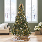 Christopher Knight Home® - Noble House - 7.5-foot Cashmere Pine and Mixed Needles Pre-Lit Clear LED Hinged Artificial Christmas Tree with Snow and Glitter Branches and Frosted Pinecones