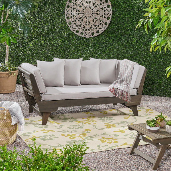 English Elm Ottavio Outdoor Acacia Wood Daybed with Weather Resistant Cushions for Patio Lounging 63454.00
