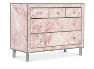 Hooker Furniture Susan Elegant Komen Eternal Chest With Hand-Painted Pink Glass, Silver Accents & Five Soft-Closing Drawers 5000-85002-67