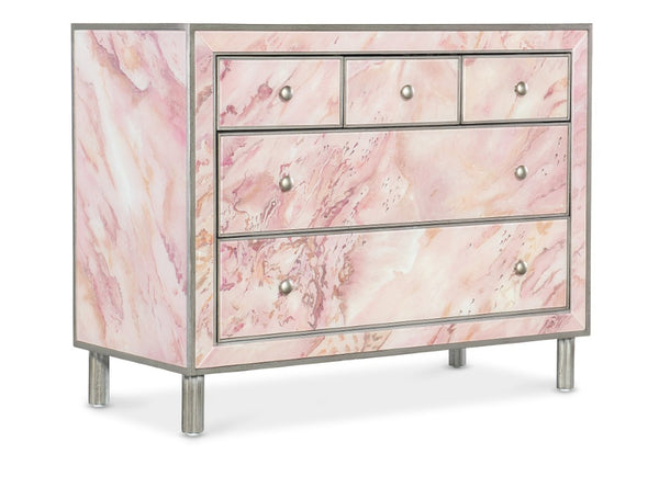 Hooker Furniture Susan Elegant Komen Eternal Chest With Hand-Painted Pink Glass, Silver Accents & Five Soft-Closing Drawers 5000-85002-67