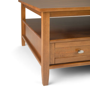 English Elm Warm Shaker Square Coffee Table – Handcrafted Solid Wood With Storage, Light Golden Brown Finish B136P159565-GIGA