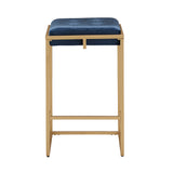 Homelegance By Top-Line Piper Gold Finish Metal Velvet Button Tufted 24" Counter Height Stools (Set of 2) Blue Engineered Wood