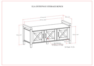 English Elm Ela Handcrafted Smoky Brown Entryway Storage Bench with 3 Shaker Doors, Shelves & Bronze Pulls B136P158603