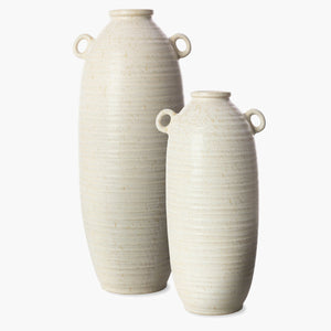 Surya Kushan Decorative Accent Vase - Stylish 14"H X 6"W & 18"H X 7"W Ceramic Home Decor For Any Room Cream Ceramic Kuh001-set