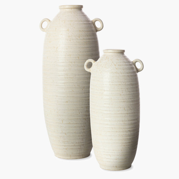 Surya Kushan Decorative Accent Vase - Stylish 14"H X 6"W & 18"H X 7"W Ceramic Home Decor For Any Room Cream Ceramic Kuh001-set