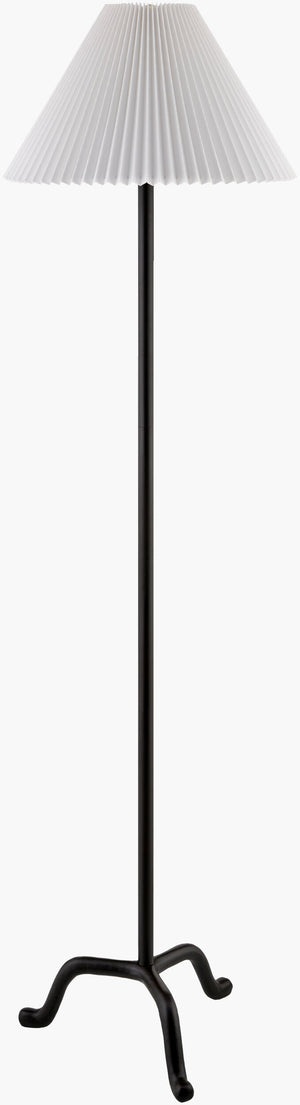 Surya Kukio 63" Accent Floor Lamp - Timeless Elegance With Hand-painted Iron & Warm Linen Shade For Home Decor Body, Black,Shade, White,Finial, Black,Harp, Metallic ,Gold,Cord, Translucent Iron,Linen,Polyester,Iron Kuk-004