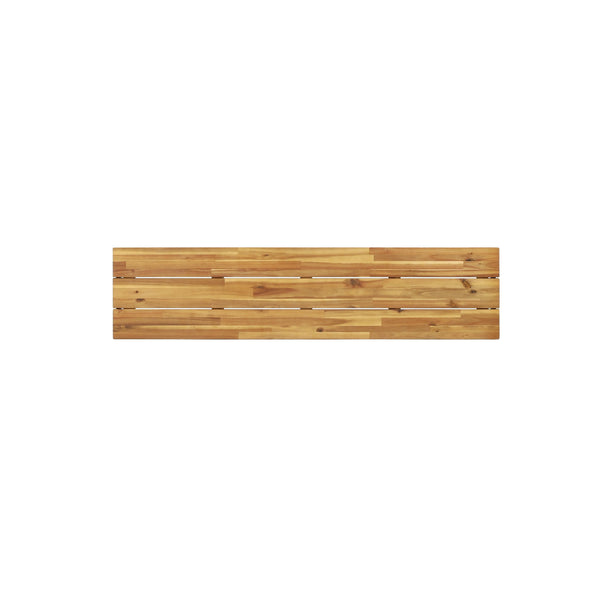English Elm Lindsey Outdoor Acacia Wood Slat Bench with Metal Base for Patio and Garden Spaces 71986.00MP1