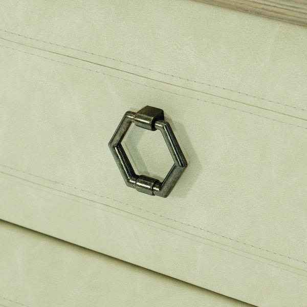 Bernhardt Bernhardt Santa Barbara Nightstand With 3 Fabric-Wrapped Drawers, Warm Oak Finish, Vintage Nickel Accents 385216