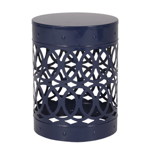 English Elm Outdoor Powder-coated Iron End Table with Geometric Cutout Design for Patio Lounging Navy Blue 73607.00NBLU