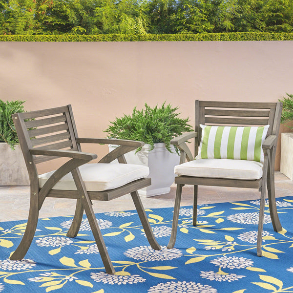 English Elm Helen Outdoor Acacia Hardwood Dining Chairs Curved Slat Back Patio Set of Two 54555.00GRY