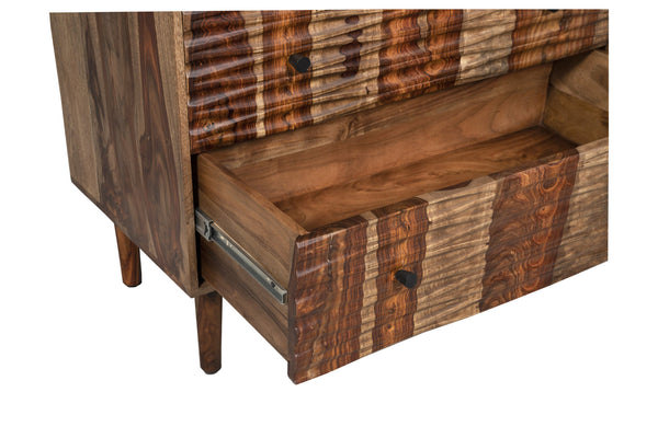 Porter Designs Porter Waves 5 Drawer Chest In Rich Honey Sheesham Wood - Mid-century Modern Storage Solution Brown Wood 04-196-05-w005