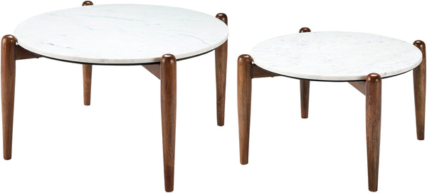 Kumasi KUM-001 18"H x 34"W x 34"D, 12"H x 28"W x 28"D Coffee Table KUM001-SET  Top: White; Base: Brown Surya